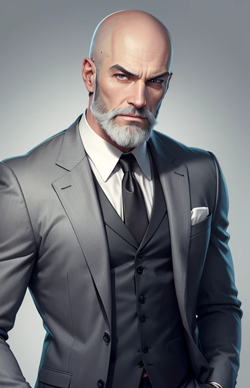 Create a man, bald, with a gray beard, in an elegant suit, in cartoon format