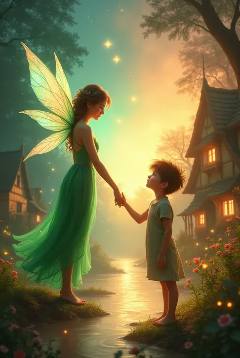 Two worlds and two people, a fairy and a human
With the title "A wish fulfilled"

