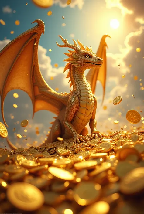 Pile of gold, Gold coins, ((dragon)), Gold coins이 하늘에서 쏟아진다. Dazzling golden, golden light, The Golden Box, Gold Coin, 