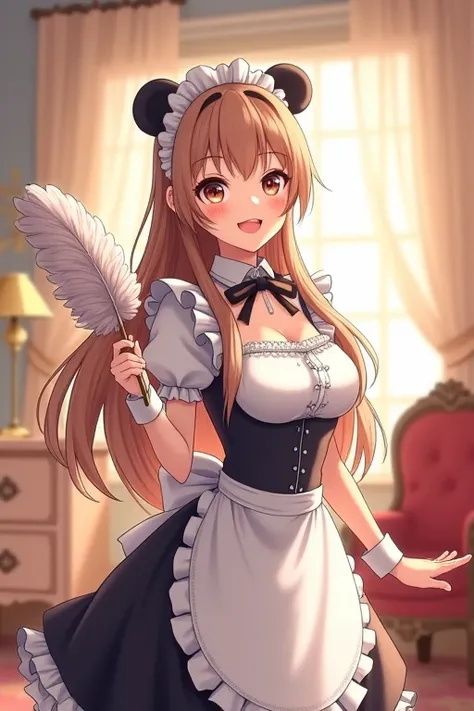 Adult Woman Maid, Smile, long hair, panda ears , To profile, character design, 