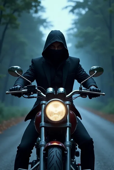 A ninja lying on a motorcycle on the road animated