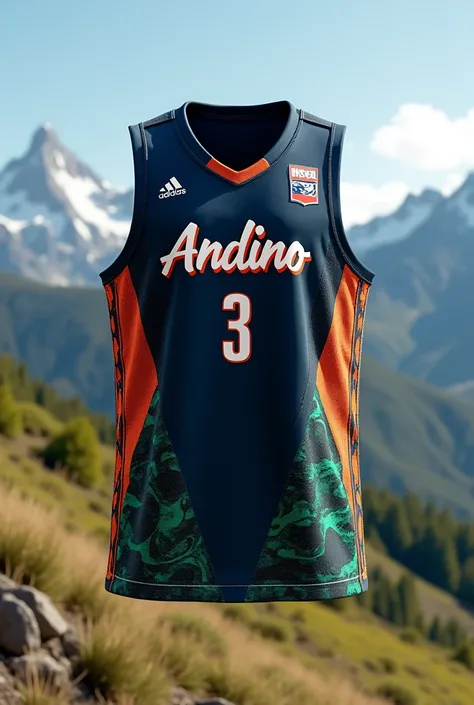 could you create a basketball jersey design inspired by a Chilean team with reference to the Andes mountain range?, With the word Andino on the jersey, inspired by the 2024 France jersey