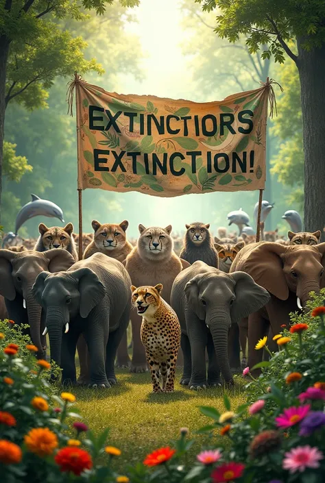 A meeting of animals marching for extinction
