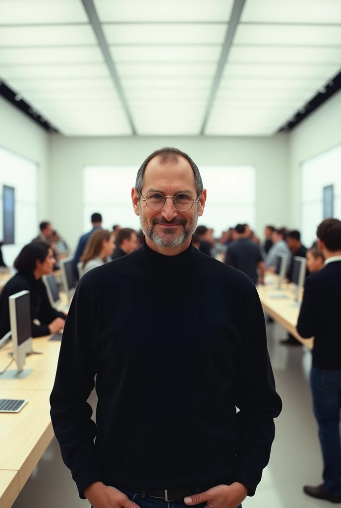 Younger picture of Steve Jobs in apple store 

