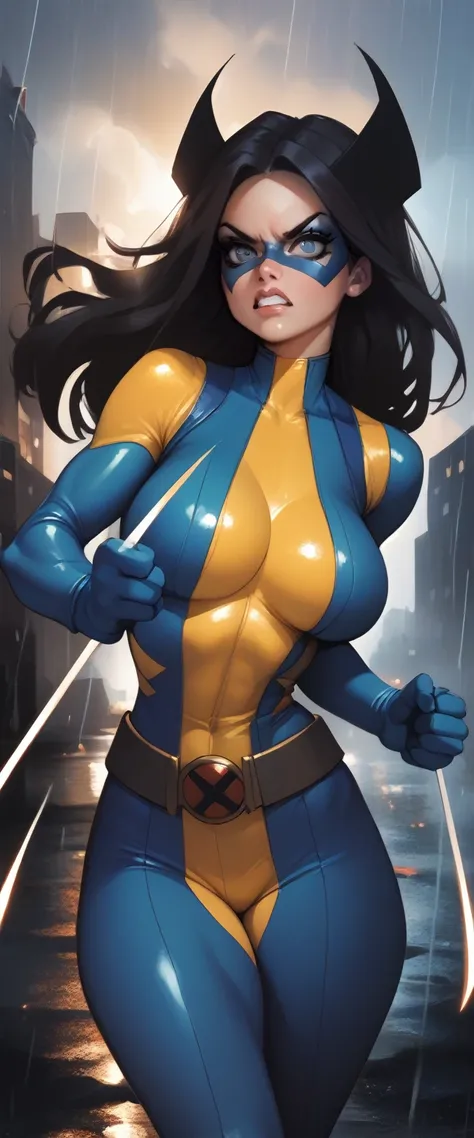 score_9, score_8_up, score_7_up, masterpiece, high quality, BREAK
LraKinyX, long hair, mask, bodysuit, gloves, belt, angry, rain, weapon, four claws, claw (weapon),bodysuit, blue gloves,[GP]Thicc Style,