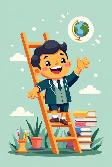 A mascot in the shape of a ladder or steps, with each step representing an advancement in learning. It could have a friendly face and decorative elements that symbolize different stages of development.In school uniform