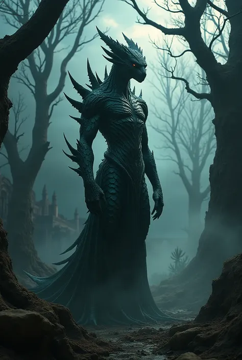 a mythological creature, dark fantasy, dramatic lighting, chiaroscuro, moody atmosphere, surreal, dystopian, highly detailed, intricate, ornate, dark, grungy, cinematic, atmospheric, dramatic, brooding, ominous, melancholic, ethereal, macabre, gothic, myst...