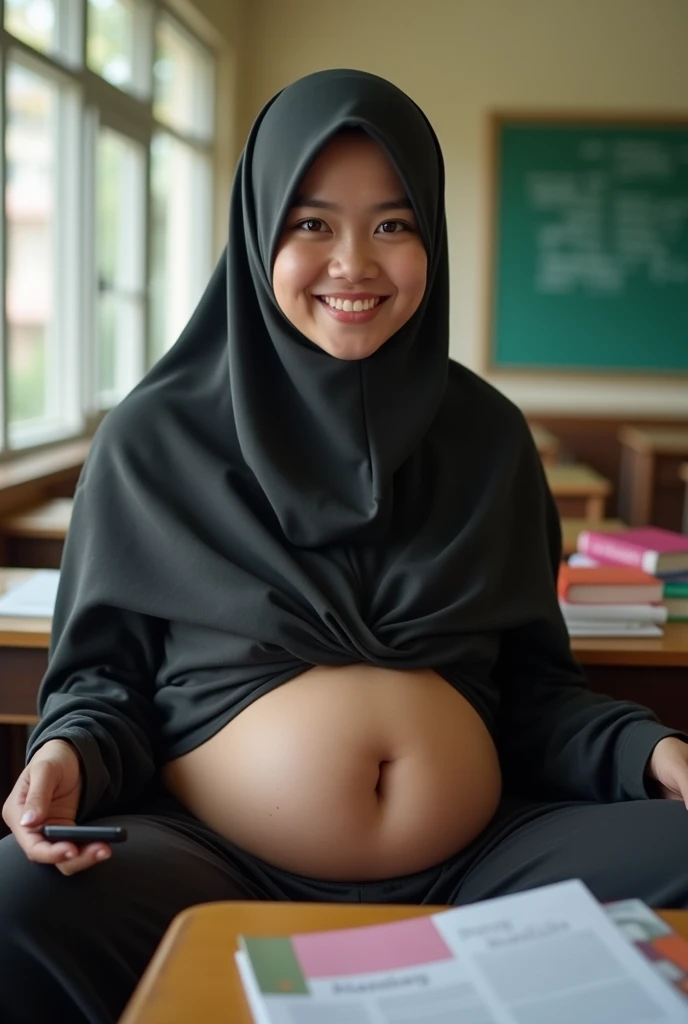 Plump vagina, sweating vagina, Beautiful girl wearing narrow dark hijab malay teenage girl 18 years old, kelantanese look, cute girl face, smiling, eyes looking at camera, grin, big laugh, nude, naked, naked body, sperm on vagina, no clothes, no clothing, ...