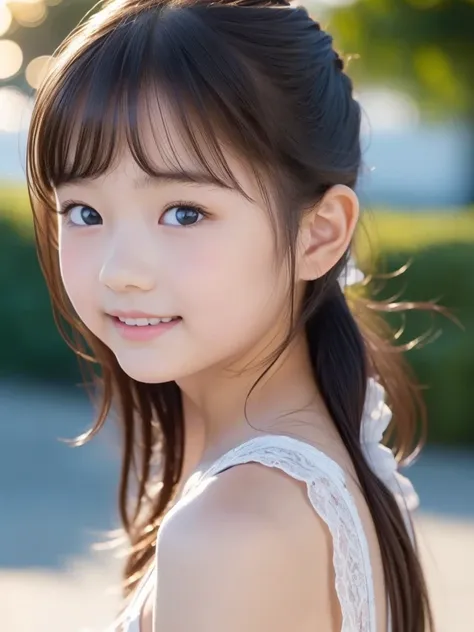 masterpiece, 8k, 10 years old, adorable, very pretty, adolescent, seaside,  japanese girl, (portrait, close-up:1.2),exposed fore...