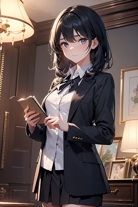 {{masterpiece}}, Best Quality, Extremely detailed CG unity 8k wallpaper, cinematic lighting, short black hair, small breasts, with a shy gaze but with desire, Dressed in school uniform, holding a book in his hands, inside a living room (showy:1.5), (showy ...