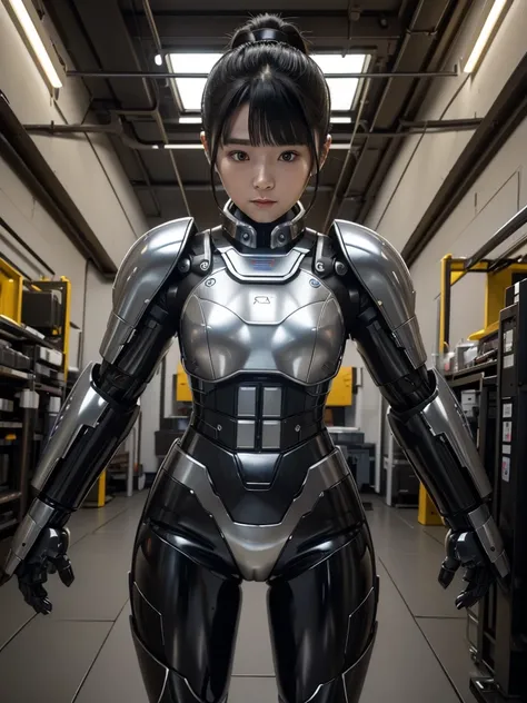 masterpiece, Highest quality, Very detailed, Japaese アンDroid girl,Portraiture,Plump,Thick,Control panel,アンDroid,Droid,Mechanical Hand, robotの腕と脚, Black Hair,Blunt bangs,perfect robot girl,Long tube,A thick cable was attached to her neck.,アンDroid,robot,huma...