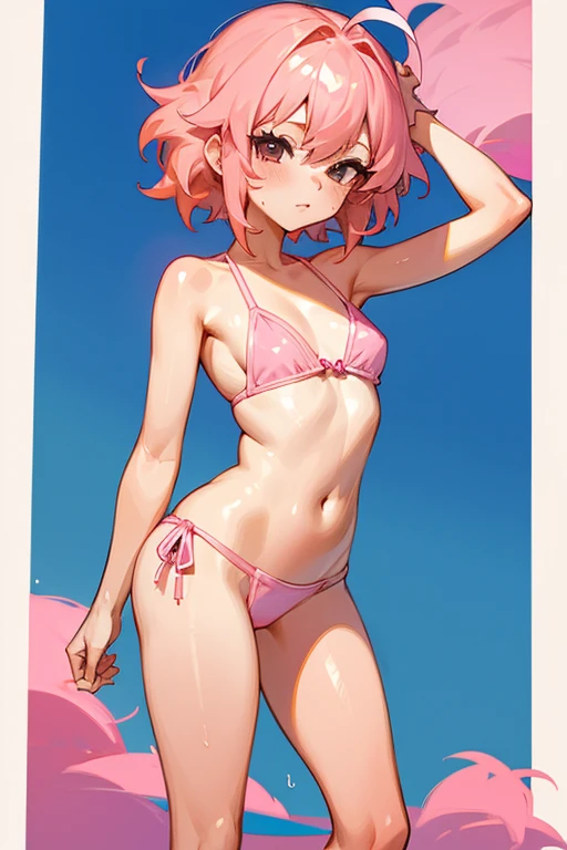 Sexy girl, ashido mina, pink hair, wet skins, nice hair, short bikini, 