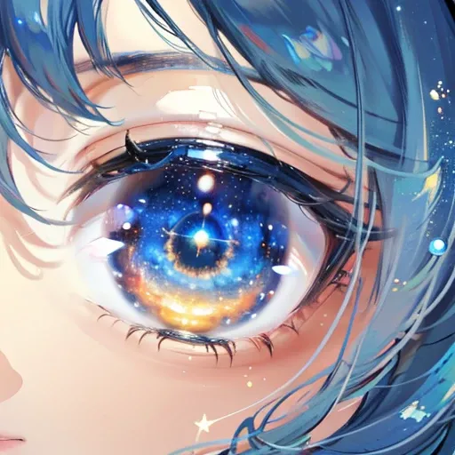 Reflecting the universe in her eyes. Up-close to singular eye, stars, space, cosmic. centered eye