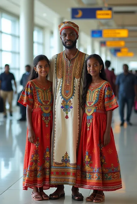 Dad dress  somali trevled with his two daughter airport aden ade
