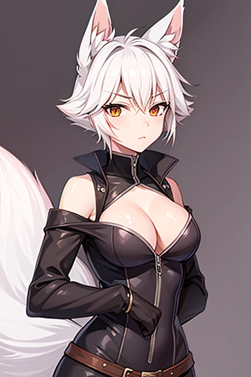 Fox-tailed zorro waifu, pirate clothing , HD, pelo blanco con rosa, busto grande, 