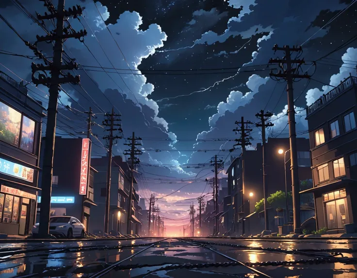 The city at night is covered in shackles of power lines  4K Cover