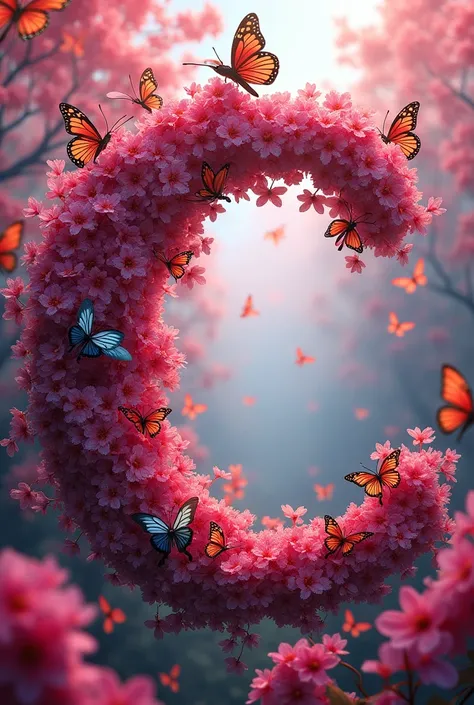 Crea una imgen que withtenga "butterflies" with "hummingbirds"que sean de color fucsia y rojas  animado que sea mas pequeña la imagen y que tenga una C en medio de los hummingbirds  la imgen que sea de tamaño tipo marco 
