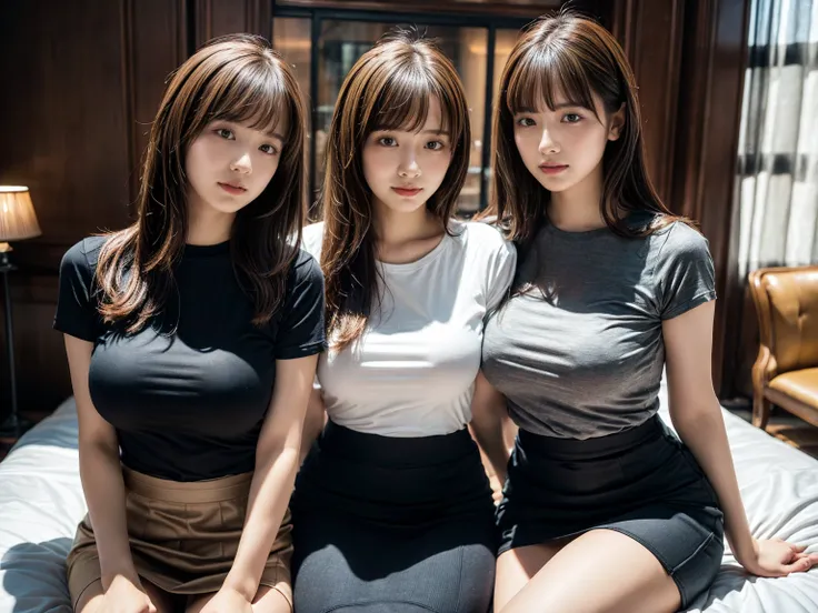 (RAW photo, 4k, masterpiece, high resolution, extremely complex) (realistic: 1.4), cinematic lighting
 ((2 girls)),crying a little、Beautiful makeup,glitter makeup,Cutest 18 years old,round eyes,blunt bangs,(straight hair:1.3),black hair,large breasts,wide ...