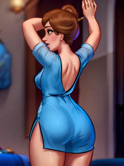 a photo of anna of arendelle from behind, angle from behind, pawg, perfect ass, highly detailed, intricate details, ultra-realis...