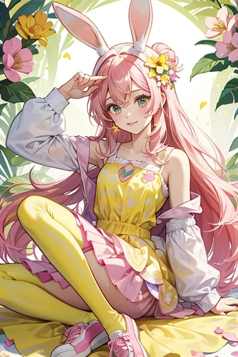  Bree is a light pink bunny with dark pink hair and bunny ears She wears a yellow top with a flower design and has a pink skirt with a flower design. She comes with a yellow headpiece and green shoes. SPARKLE; GLITTER