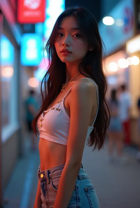 Please generate a model image of a Japanese teenage girl in sexy clothes.。Please make her outfit revealing.。Generate a female character with a clean look。