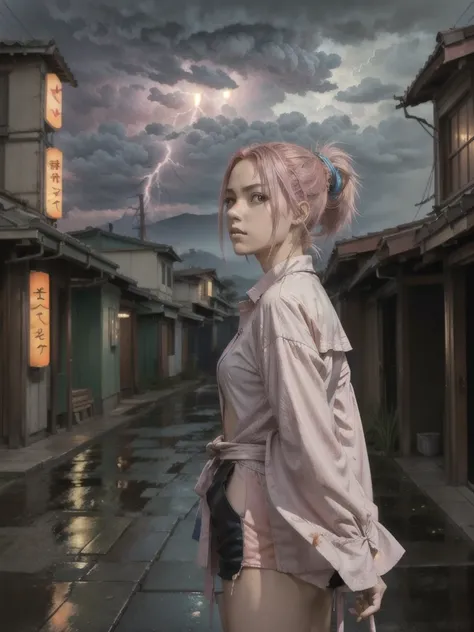 (masterpiece), anime, (photo_(medium):1.0), by antonio j. manzanedo, by jeremy lipking, 1girl, lightning, in a surreal landscape...