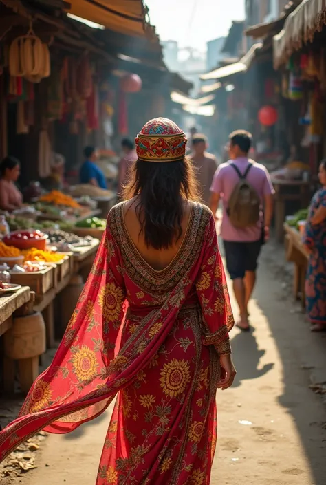 The Indonesian traveler wears a robe and a head covering.