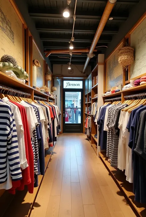 what would it be like inside a clothing store in a shopping mall, This store is focused on clothes with nautical details