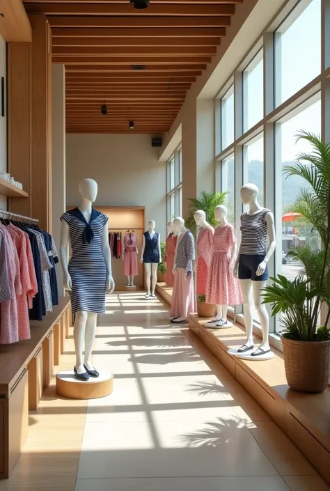 ground floor of a clothing store in a shopping mall, This store is focused on clothes with nautical details