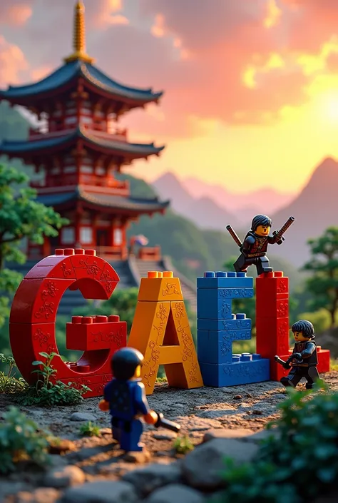 Gael written with Legos in a Ninjago cartoon style