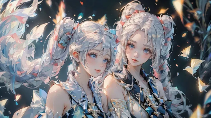 Twin tails,Official Art, masterpiece, Sharp focus, (Beautiful, gorgeous, and cute woman:1.3), (Beautiful and cute woman:1.3), Delicate and beautiful hair, Eyes and Face, Realistic, Very detailed, Beautiful woman, blue sky, (Side light:1.2), sunlight, White...