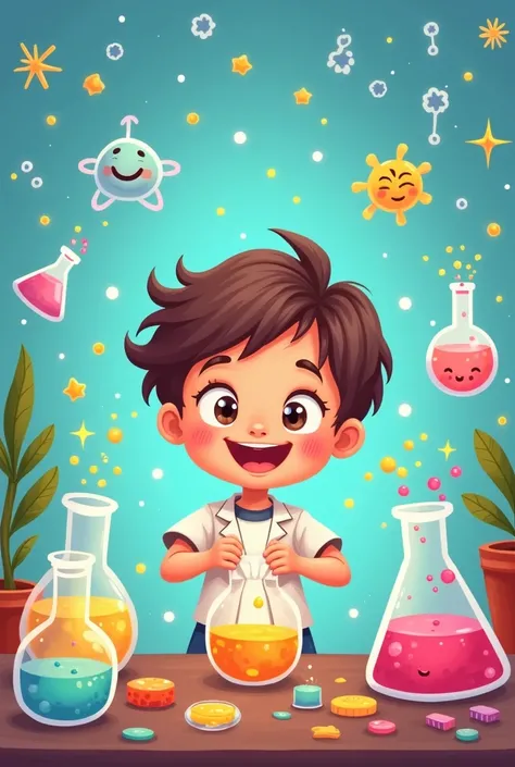 You can create a chemistry cover with simple drawings with a child mixing liquids
