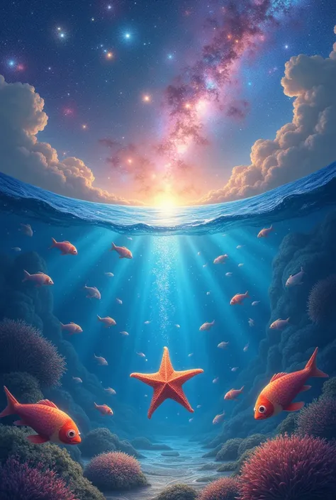 Galaxy all stars in ocean and all fishes on the stars 