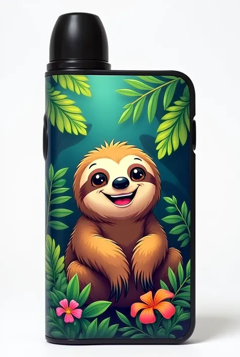 A disposable vape with a picture of a smiling sloth on it 