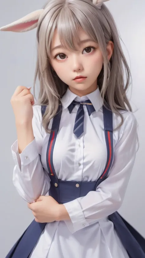 See-through uniform、White Bunny Girl、See-through nipples、Anatomically correct, High resolution, Gray Hair, Bunny ears, solo, Gaze, Ultra high definition, Very detailed, 大きなchest, chest, Animal Ears, Hide your ears, Open your mouth a little, tears, Frowning...