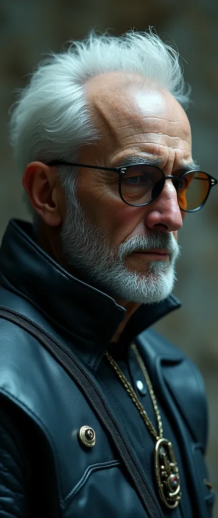 there is a man with a futuristic suit and glasses on, movie still of a cool cyborg, movie still of a villain cyborg, cyberpunk old man, movie still of a cyborg, quicksilver, movie still of aztec cyborg, finnian macmanus, borg, portrait shot, from a 2 0 1 9...