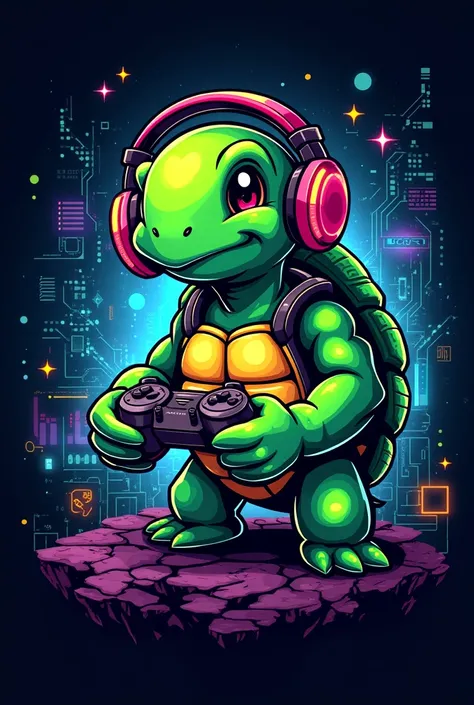 Turtle gamer logo neon green