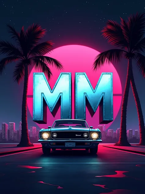 AppIcon logo for game name  metalic white text MM in Miami city gangster style gta5 art style