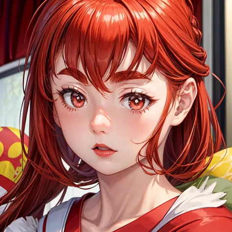 (masterpiece),(best quality:1.0), (Ultra-high resolution:1.0), Detailed description, 8K, Japanese cartoons, 1 Girl, beautiful Japanese cartoons girl, Wearing a red dress, corolla, Pretty Face, Delicate face, beautiful eyes, Delicate eyes, Crimson eyes, Bri...