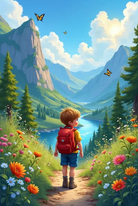 A young boy travelling world nature 