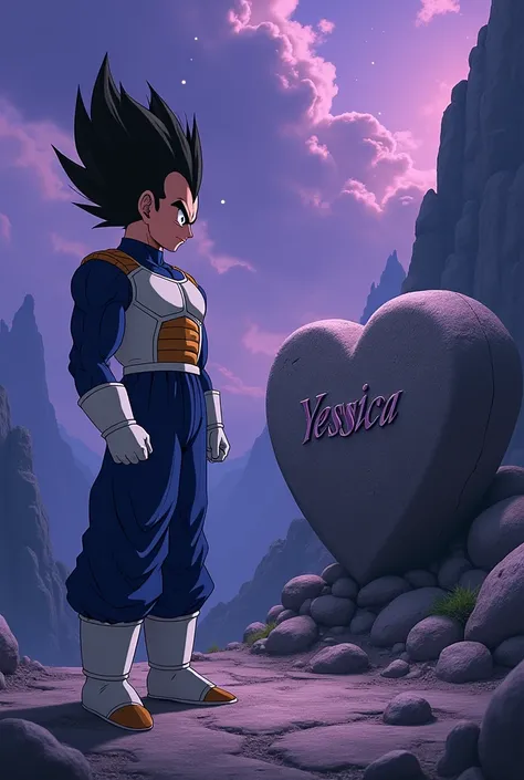 Vegeta with a heart carved with the name Yessica 