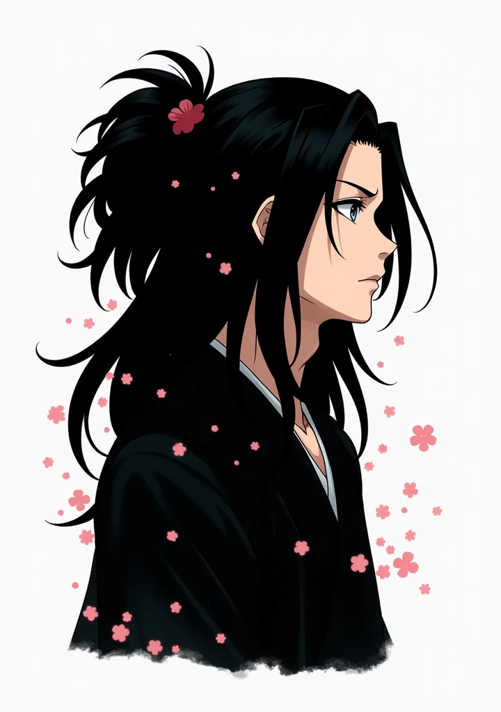 A guy with long black hair, gray eyes, Beautiful face, beautiful body, anime art, realistically, super detail, masterpiece