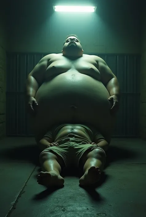 A man crushed by a fat man who exposed his belly in prison.