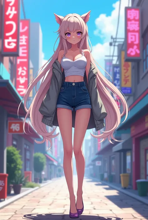 Anime girl showing nipples and legs with flat shoes 