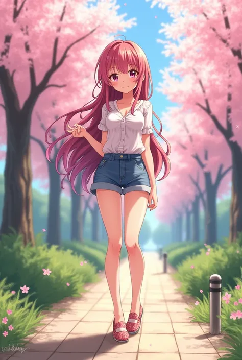 Anime girl showing nipples and legs with flat shoes 