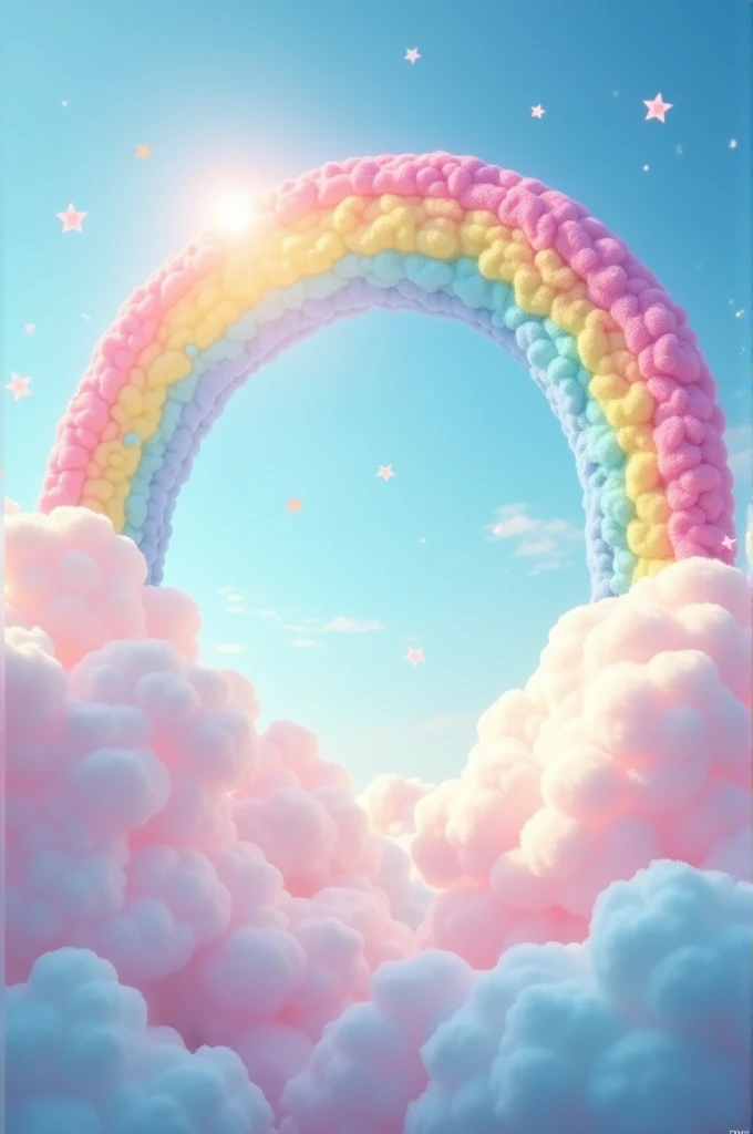 Rainbow with unicorn clouds in Adhara font 