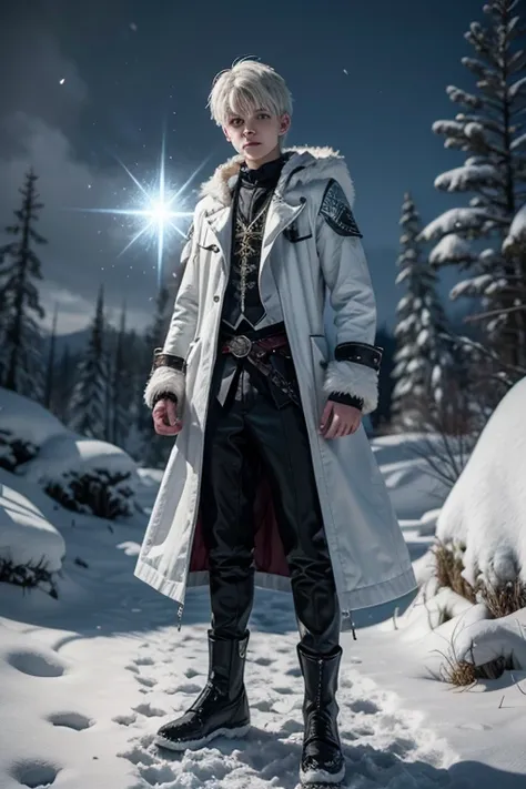 White-haired boy with badass magical powers in the middle of a snowy fantasy world 