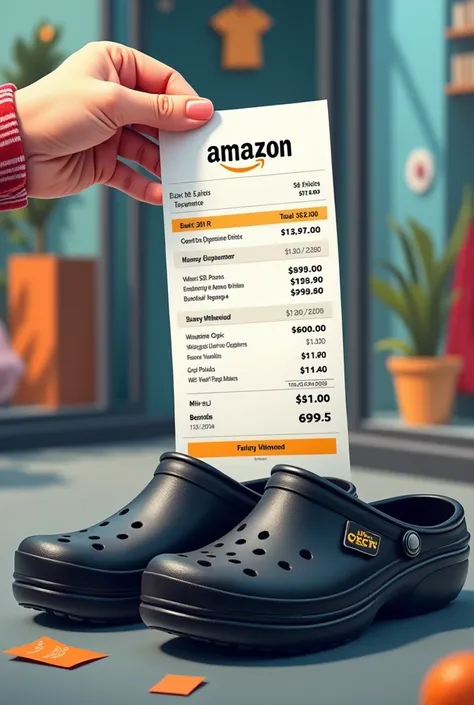 Create a bill of Amazon of black unisex crocs
Whose total price is 6995Rs pi in hand not pictured of that crocs.

