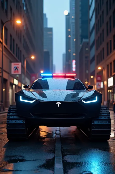 Black cop car Tesla cyber truck with tracks