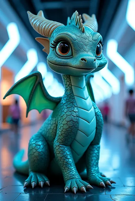 A friendly, adorable dragon from the future with the number 41 on it, looking majestic, used as a background prop for standing photos.